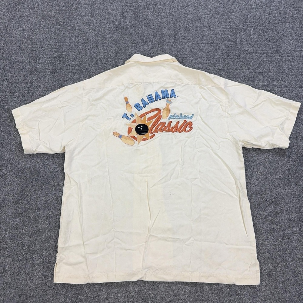 Tommy Bahama Shirt Mens XL Beige Silk Bowling Pinhead Classic Short Sleeve Camp